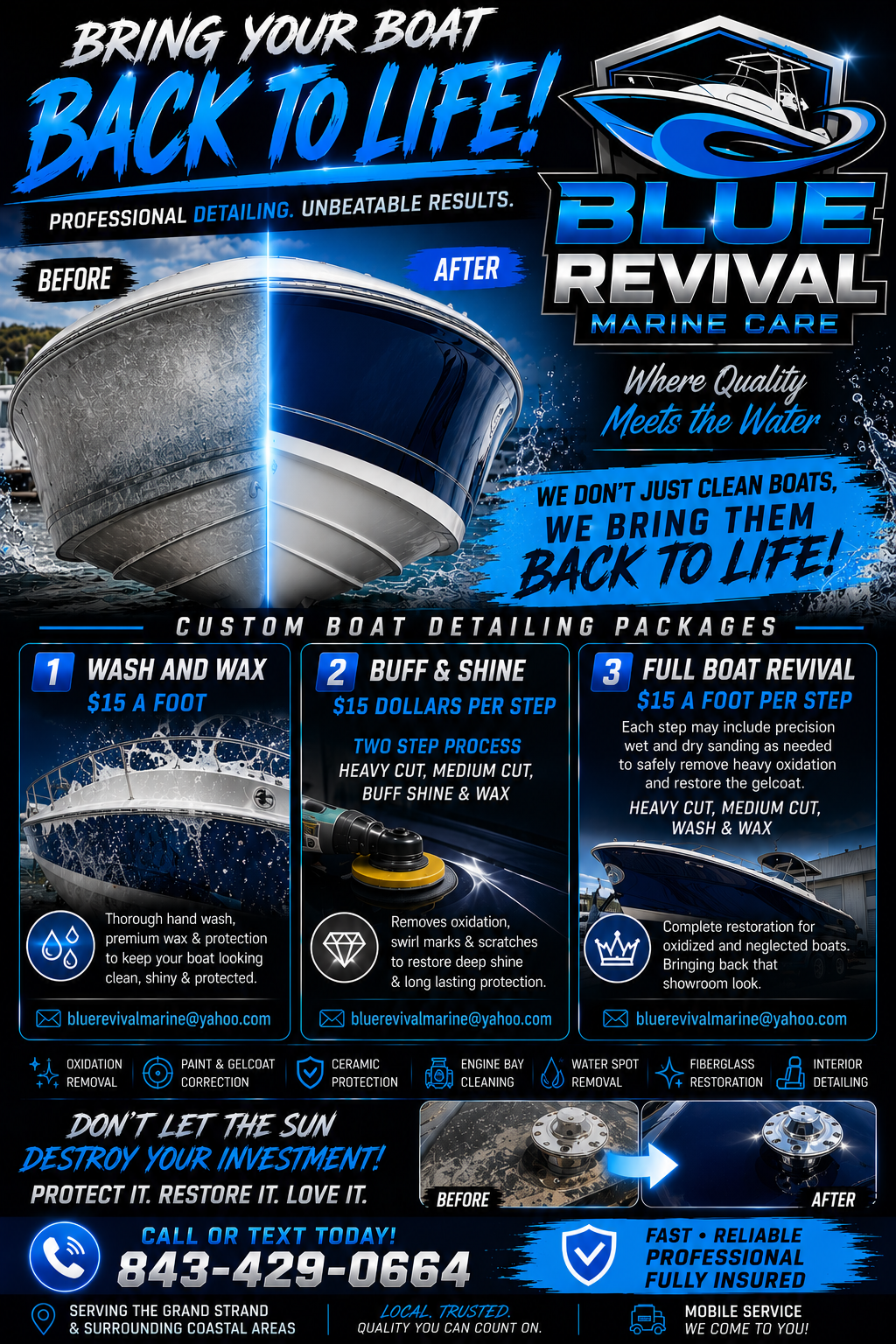 Blue Revival Marine Care promotional flyer